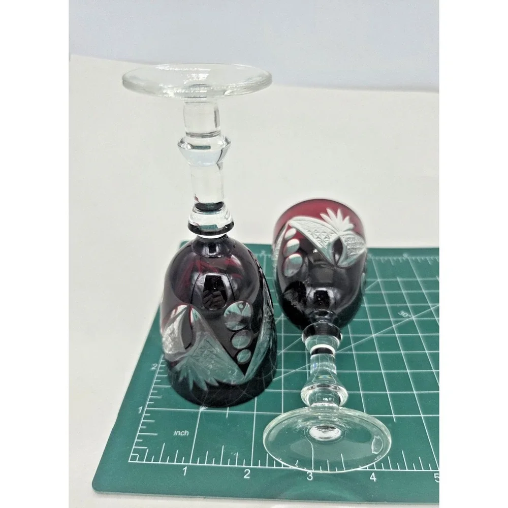 Deep Ruby Red Czech Bohemian Small 5.25 Inch Barware Wine Apertif Glass Set